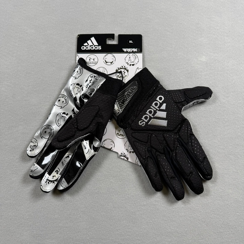 Adidas Mens XL Freak 5.0 Football Gloves Black Silver Emoji Graphic Padded NEW